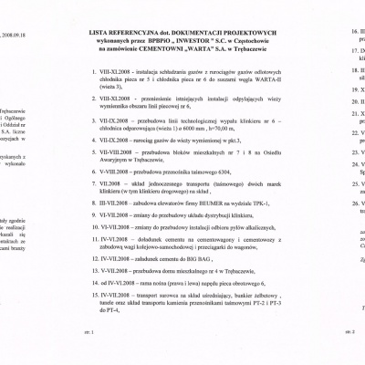 Tematy projektowe na rzecz Cementowni "Warta" w latach 2007-2008